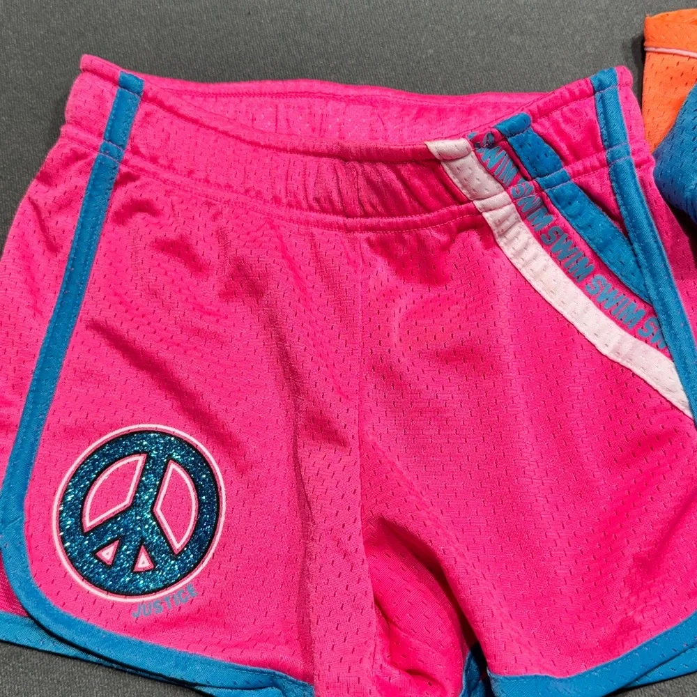 Justice White Mesh Athletic Shorts with Neon Waistband size 6